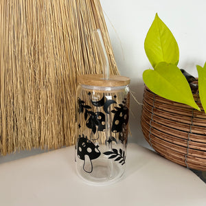 Glass Can with glass straw 16oz -Mushroom Collection