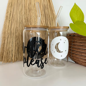 Glass Can with glass straw 16oz - Moon Lovers Collection