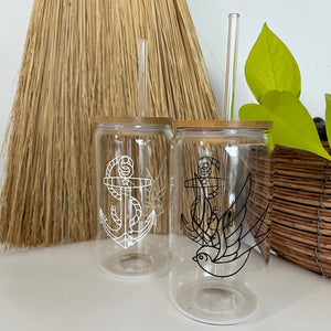 Glass Can with glass straw 16oz - Flash Collection