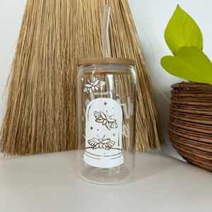 Glass Can with glass straw 16oz - Moon Lovers Collection